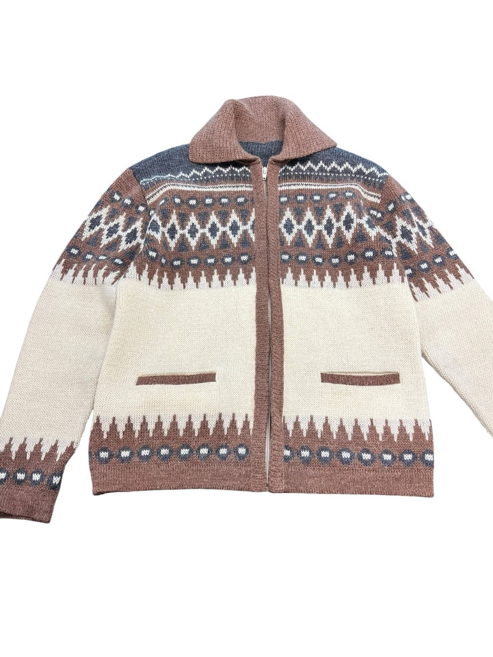US Vintage Men’s Patterned Knit Bomber L Size (136)